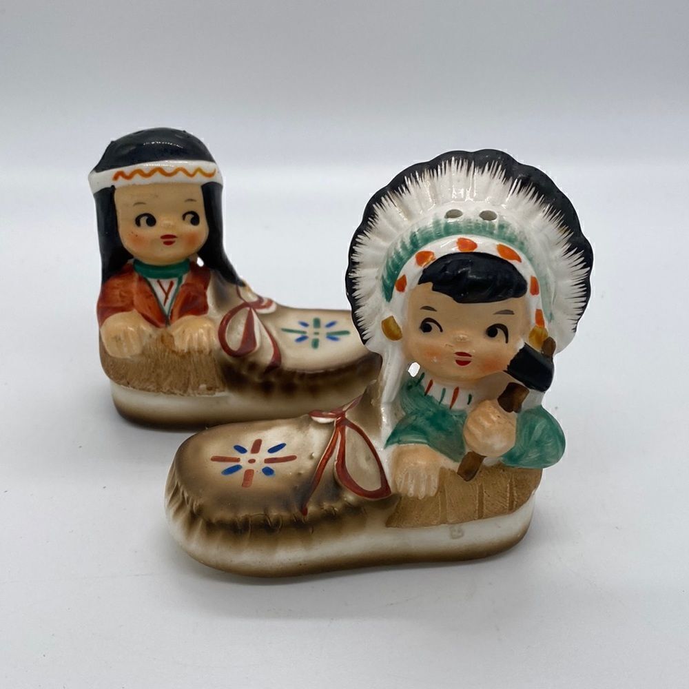 Vintage Japan Native American Children in Moccasins Salt and Pepper Shakers